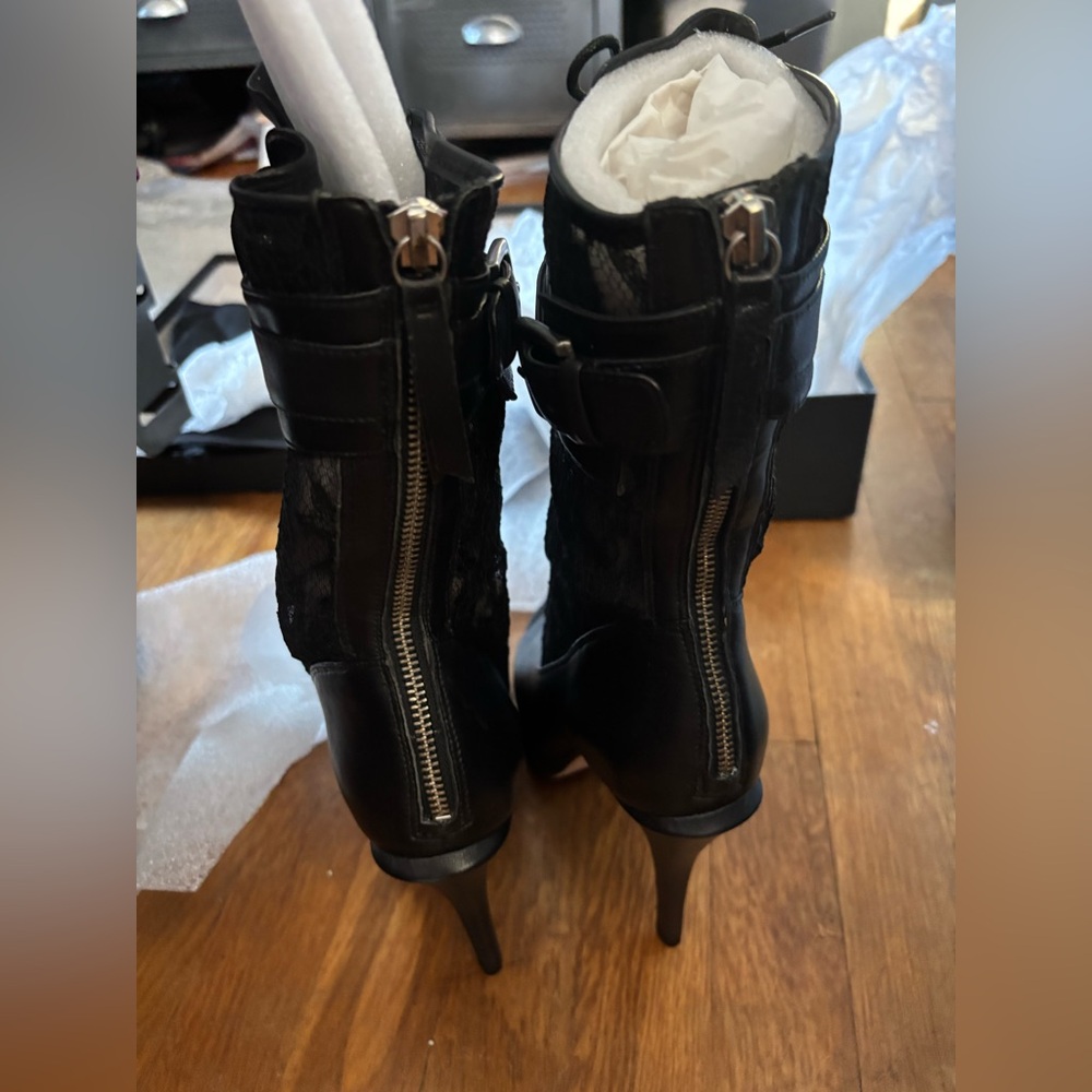 NIB 10 Creative Recreation Leather and Lace Black Peeptoe Boots - Picture 8 of 12